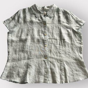 NWT J. Jill Linen Aqua Short Sleeve Button Down Top